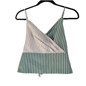 Anthropologie Mare Mare X  Crop Top Tank Size S Tan Green Stripe Tie Front/Back